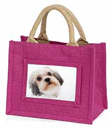 Cute Shih-Tzu Dog Little Girls Small Pink Jute Shopping Bag