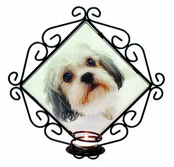 Cute Shih-Tzu Dog Wrought Iron Wall Art Candle Holder