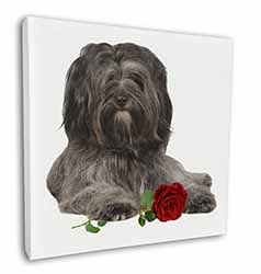 Tibetan Terrier with Red Rose Square Canvas 12"x12" Wall Art Picture Print