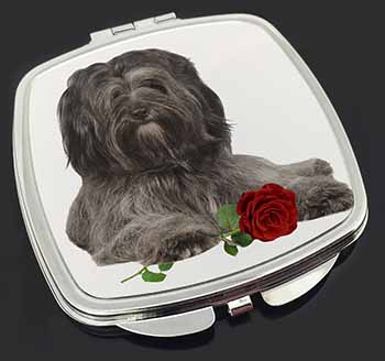 Tibetan Terrier with Red Rose Make-Up Compact Mirror