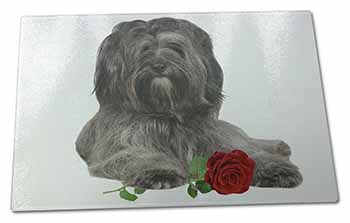 Large Glass Cutting Chopping Board Tibetan Terrier with Red Rose