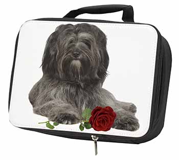 Tibetan Terrier with Red Rose Black Insulated School Lunch Box/Picnic Bag