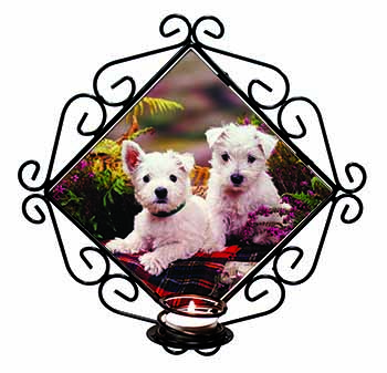 West Highland Terriers Wrought Iron Wall Art Candle Holder