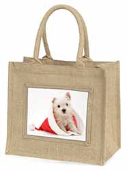 West Highland Terrier Dog Natural/Beige Jute Large Shopping Bag