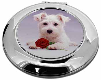 West Highland Terrier with Rose Make-Up Round Compact Mirror