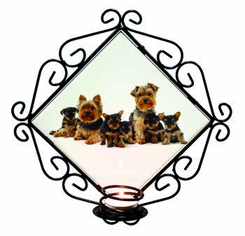 Yorkshire Terrier Dogs Wrought Iron Wall Art Candle Holder