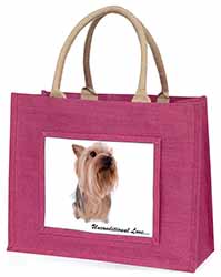 Yorkshire Terrier Dog-with Love Large Pink Jute Shopping Bag