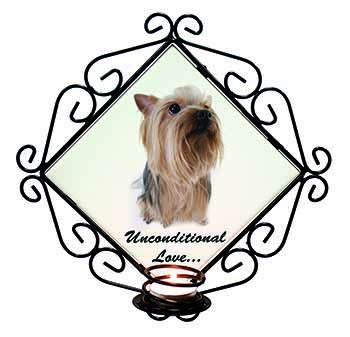 Yorkshire Terrier Dog-with Love Wrought Iron Wall Art Candle Holder