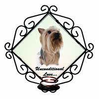 Yorkshire Terrier Dog-with Love Wrought Iron Wall Art Candle Holder