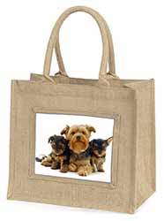 Yorkshire Terrier Dogs Natural/Beige Jute Large Shopping Bag