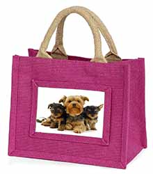 Yorkshire Terrier Dogs Little Girls Small Pink Jute Shopping Bag