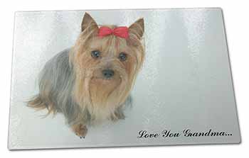 Large Glass Cutting Chopping Board Yorkie with Red Bow Grandma