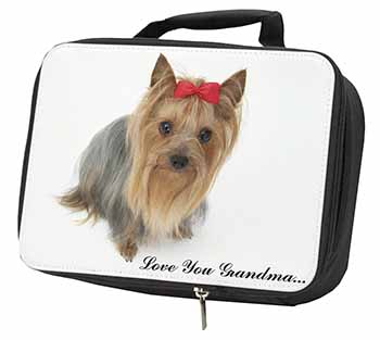 Yorkie with Red Bow Grandma Black Insulated School Lunch Box/Picnic Bag