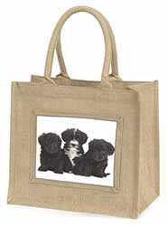 Yorkipoo Puppies Natural/Beige Jute Large Shopping Bag