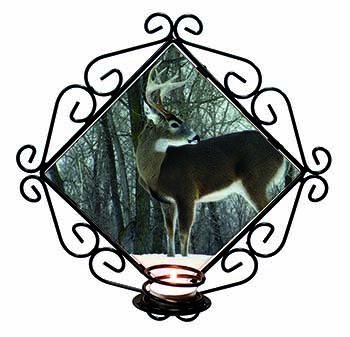 Deer Stag in Snow Wrought Iron Wall Art Candle Holder