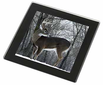 Deer Stag in Snow Black Rim High Quality Glass Coaster