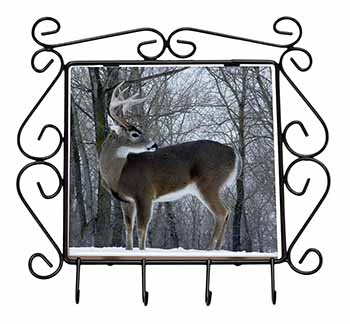 Deer Stag in Snow Wrought Iron Key Holder Hooks