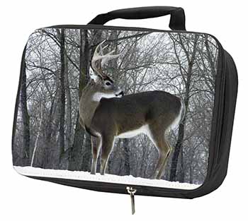 Deer Stag in Snow Black Insulated School Lunch Box/Picnic Bag