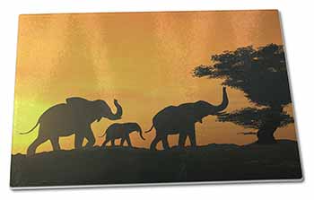 Large Glass Cutting Chopping Board Elephants Silhouette