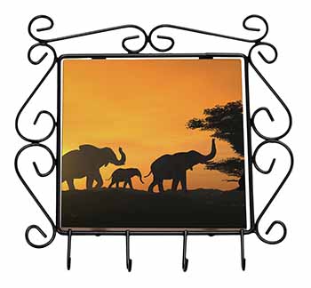 Elephants Silhouette Wrought Iron Key Holder Hooks