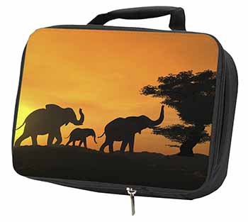 Elephants Silhouette Black Insulated School Lunch Box/Picnic Bag