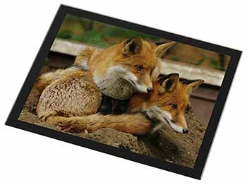 Cute Red Fox Cubs Black Rim High Quality Glass Placemat