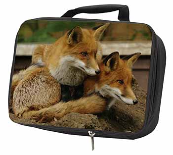 Cute Red Fox Cubs Black Insulated School Lunch Box/Picnic Bag