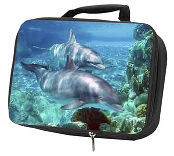 Dolphins Black Insulated School Lunch Box/Picnic Bag