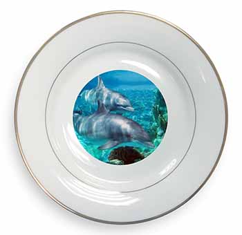 Dolphins Gold Rim Plate Printed Full Colour in Gift Box