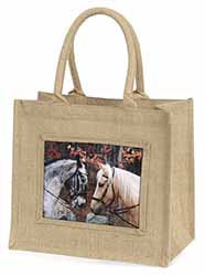 Horses in Love Animal Natural/Beige Jute Large Shopping Bag