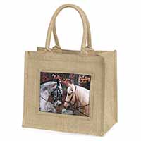 Horses in Love Animal Natural/Beige Jute Large Shopping Bag