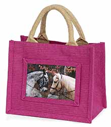 Horses in Love Animal Little Girls Small Pink Jute Shopping Bag