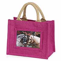 Horses in Love Animal Little Girls Small Pink Jute Shopping Bag