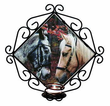 Horses in Love Animal Wrought Iron Wall Art Candle Holder