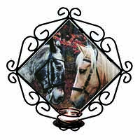 Horses in Love Animal Wrought Iron Wall Art Candle Holder