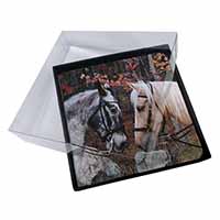 4x Horses in Love Animal Picture Table Coasters Set in Gift Box