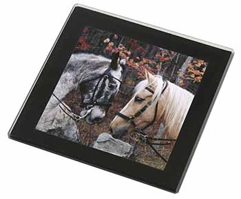 Horses in Love Animal Black Rim High Quality Glass Coaster