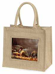 Horse Riding Cowboy Natural/Beige Jute Large Shopping Bag