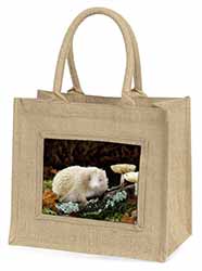 Albino Hedgehog Wildlife Natural/Beige Jute Large Shopping Bag