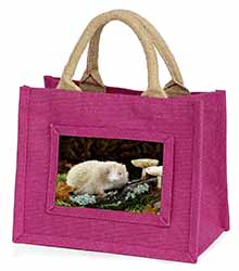 Albino Hedgehog Wildlife Little Girls Small Pink Jute Shopping Bag