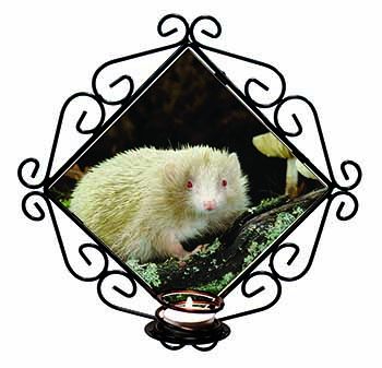 Albino Hedgehog Wildlife Wrought Iron Wall Art Candle Holder