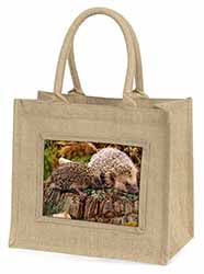 Mother and Baby Hedgehog Natural/Beige Jute Large Shopping Bag