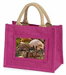 Mother and Baby Hedgehog Little Girls Small Pink Jute Shopping Bag