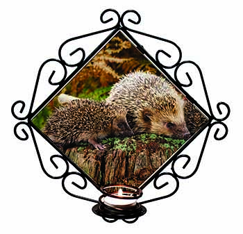 Mother and Baby Hedgehog Wrought Iron Wall Art Candle Holder