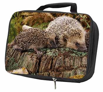 Mother and Baby Hedgehog Black Insulated School Lunch Box/Picnic Bag