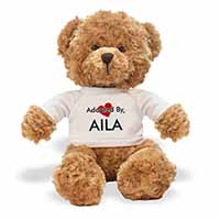 Adopted By AILA Teddy Bear Wearing a Personalised Name T-Shirt