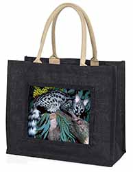 Wild Genet Cat Wildlife Print Large Black Shopping Bag Christmas Present Idea   