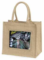 Wild Genet Cat Wildlife Print Large Natural Jute Shopping Bag Christmas Gift Ide