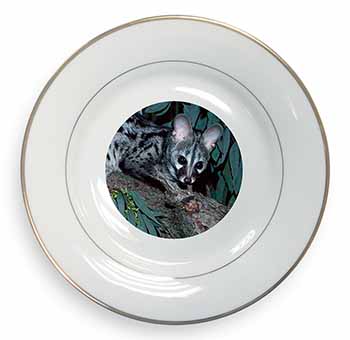 Wild Genet Cat Wildlife Print Gold Rim Plate in Gift Box Christmas Present