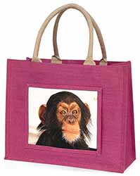 Chimpanzee Large Pink Jute Shopping Bag